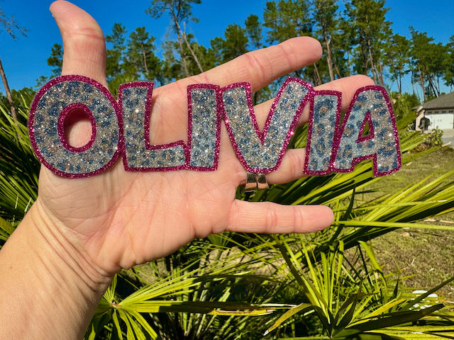 Custom Name Leopard Glitter Stickers - Chunky Block Font Decal - Laptop Water Bottle Cups