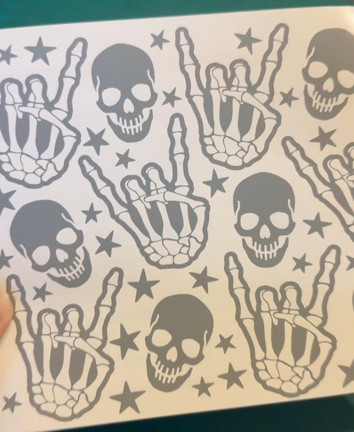 Thumbnail: Gas Tank Lid Decals  - Rock On Skeleton Hand & Stars