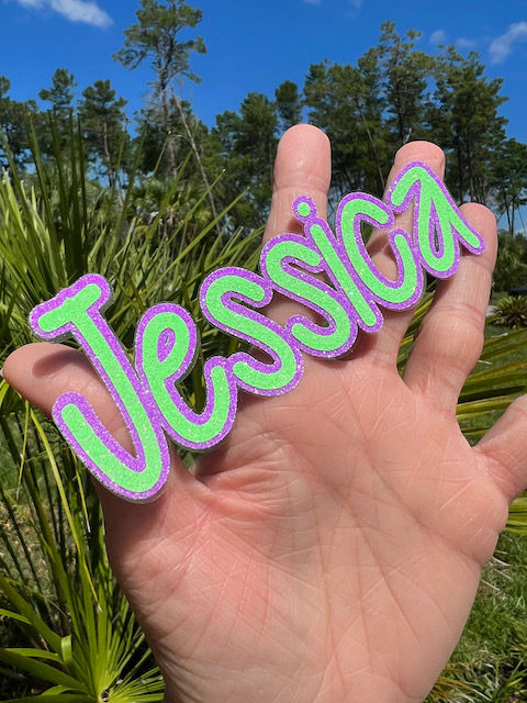 Custom Name Glitter Stickers - Hand Written Font Decal - Laptop Water Bottle Cups Tumblers