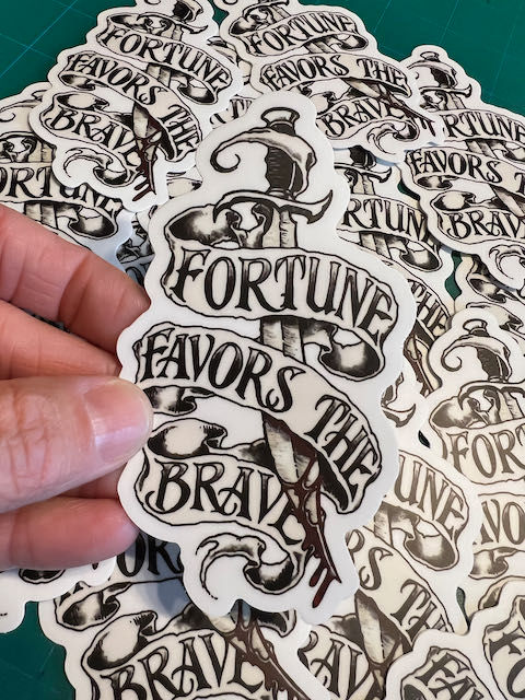 Fortune Favors the Brave Sticker - Illustration Dagger & Banner