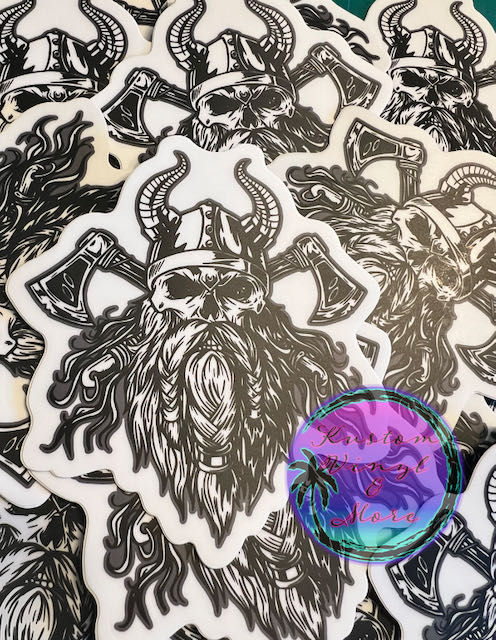 Thumbnail: Norse Viking Skull Warrior Sticker - Bearded Odin Thor Thor Nordic Mythology Decals
