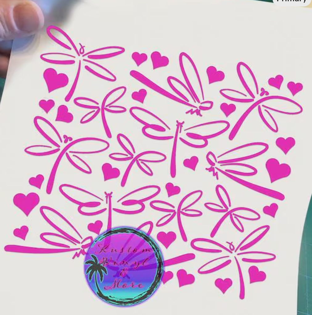 Gas Tank Lid Decals  - Dragonflies & Hearts