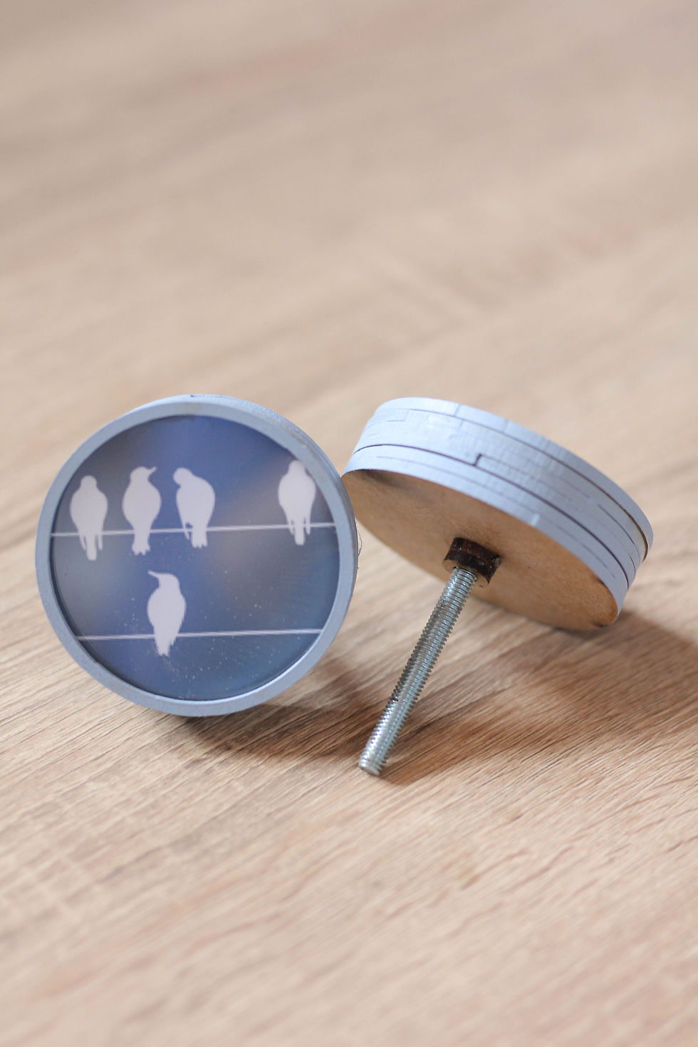 Doorknob bird on wire jean blue printed