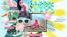 beach scrapbook layout with a tropical vibe
