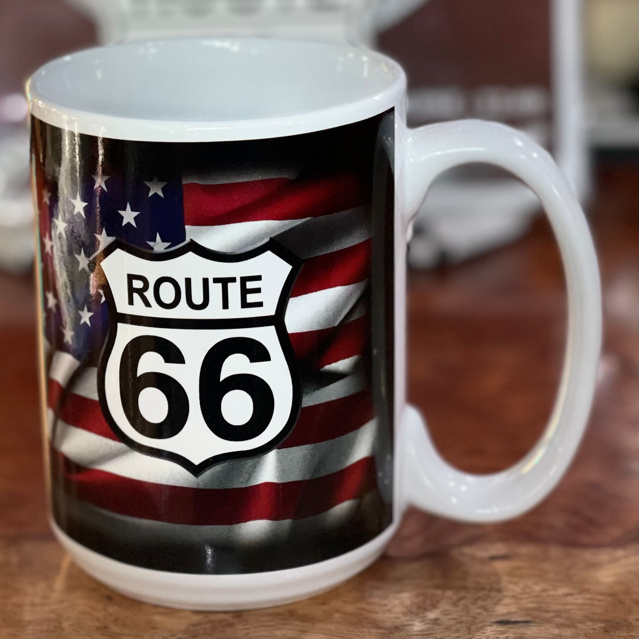 星条旗&ルート66サインのマグカップ