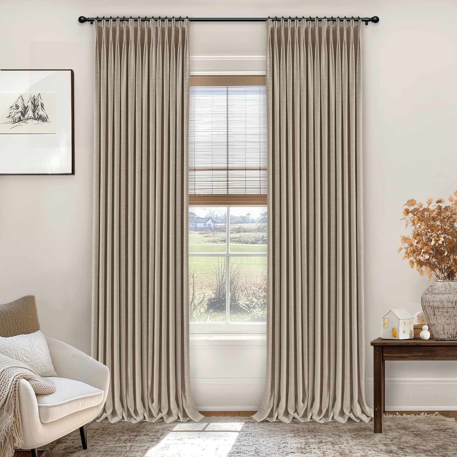 INOVADAY Pinch Pleated Curtains 100% Blackout Curtains Thermal Pinch Pleated Cur