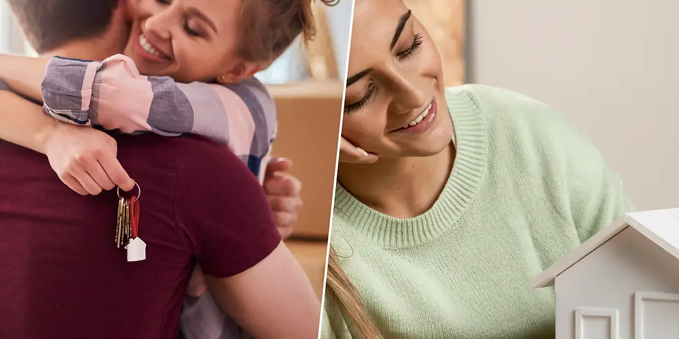 Jeune couple et femme seul achetant leur première maison
