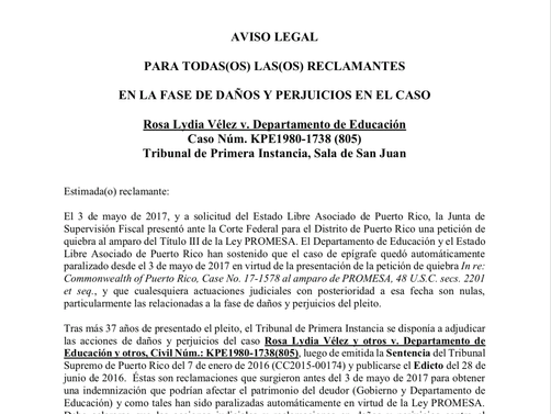 
AVISO LEGALPARA TODAS(OS) LAS(OS) RECLAMANTES EN LA FASE DE DAÑOS Y PERJUICIOS EN EL CASO
