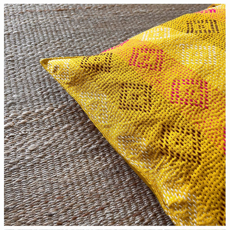 Thumbnail: 'Ayna' Mustard Kantha Stitch Cushion Cover