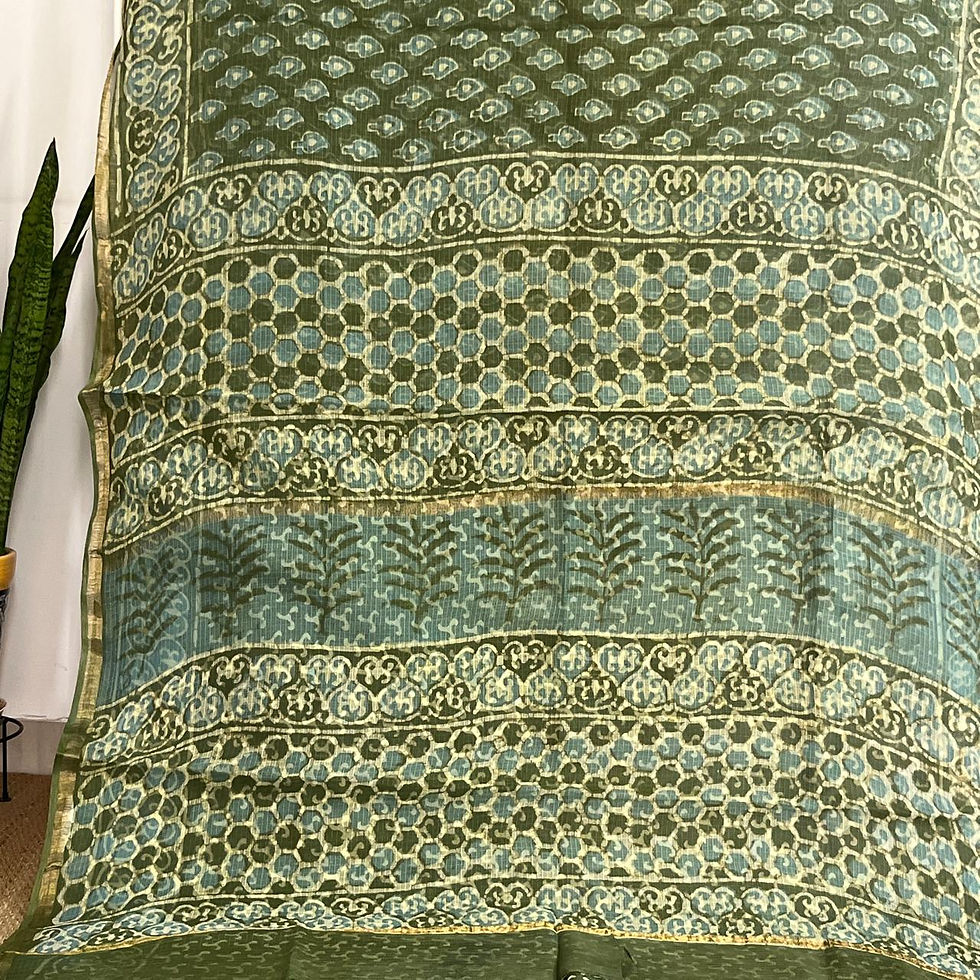 Thumbnail: Green Kota Cotton Saree with Leaf Motifs