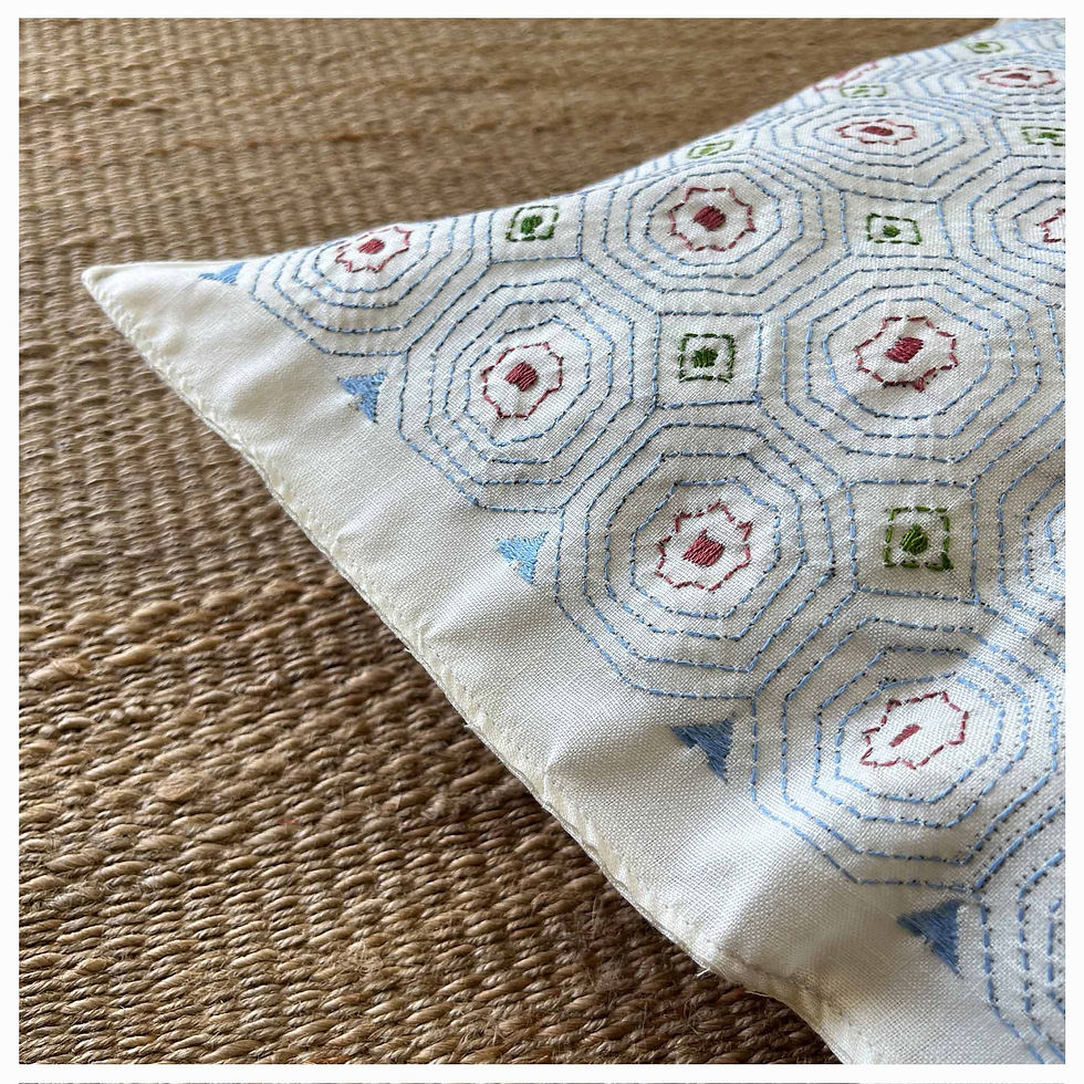 Thumbnail: Spider Web White Kantha Stitch Cushion Cover