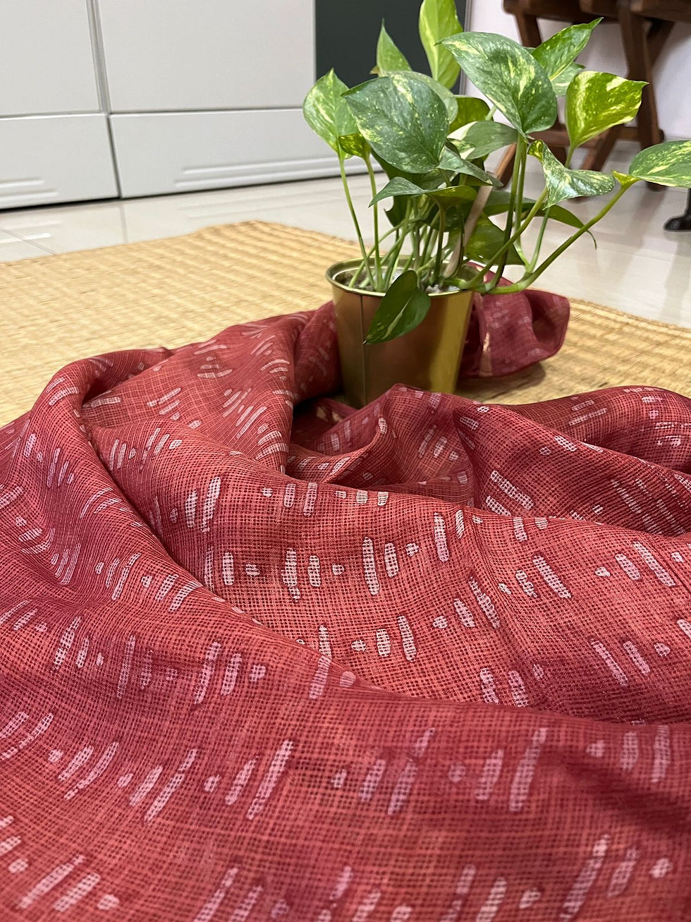 Thumbnail: Red Dabu Print Kota Silk Dupatta