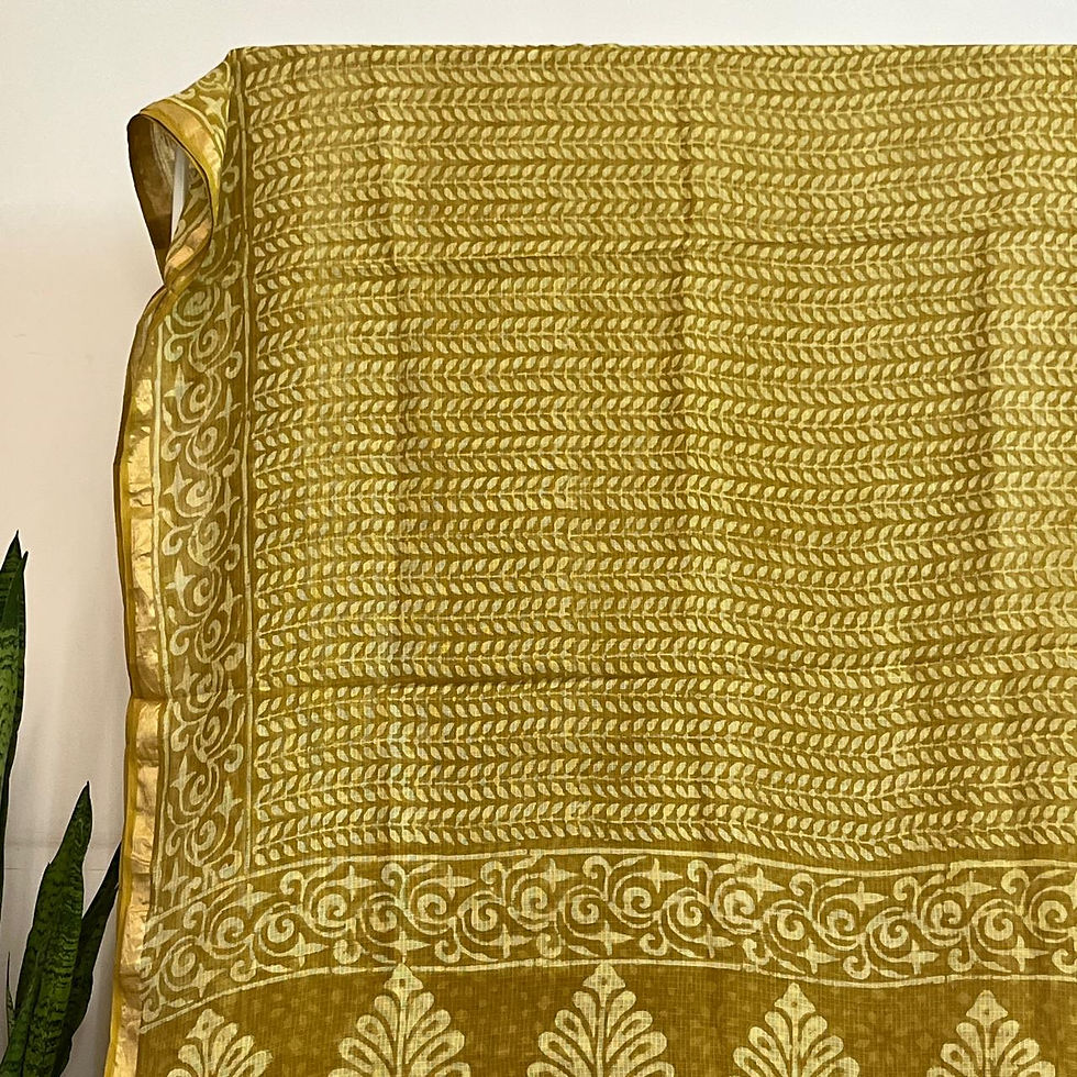 Thumbnail: Yellow Kota Cotton Saree with leaf Motifs
