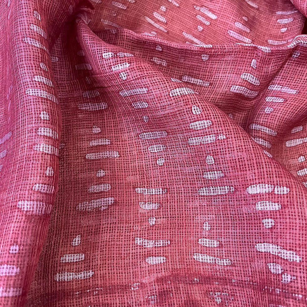 Thumbnail: Red Dabu Print Kota Silk Dupatta