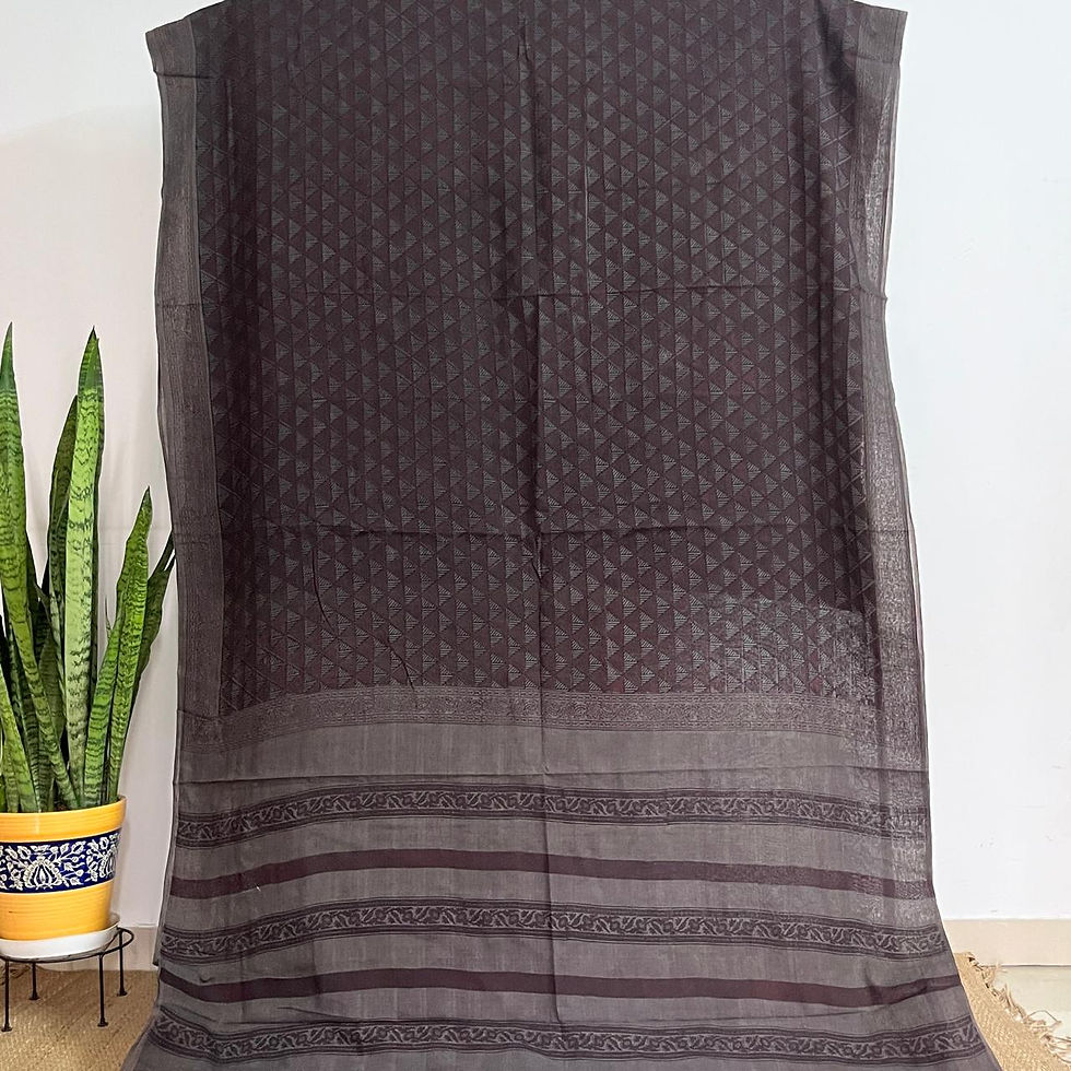 Thumbnail: Grey Saree with Brown Chevron Patterns