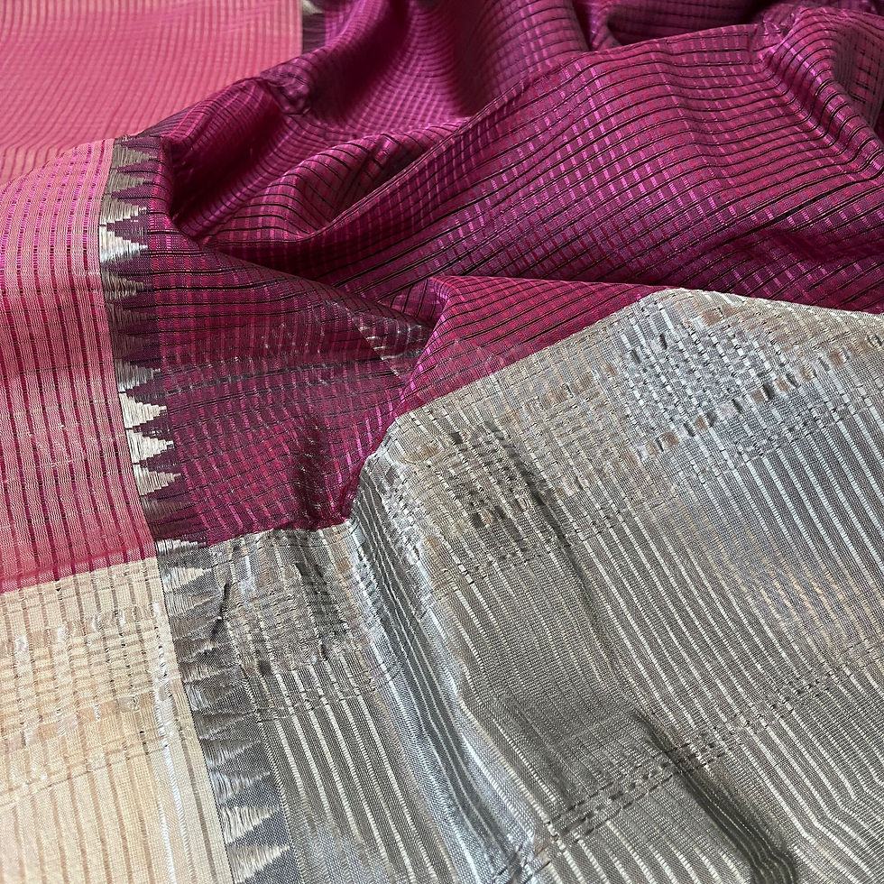 Thumbnail: Burgundy and Silver Mangalgiri Pattu Saree