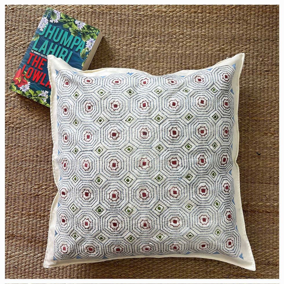 Thumbnail: Spider Web White Kantha Stitch Cushion Cover