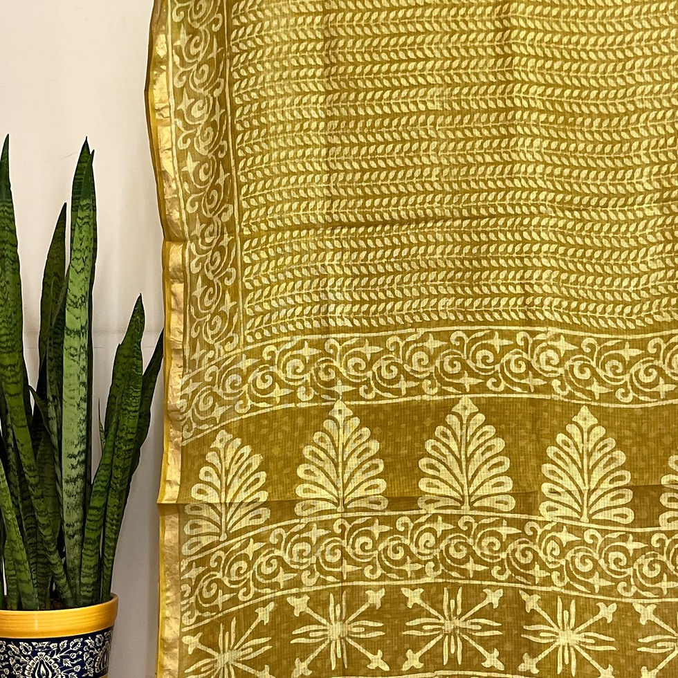 Thumbnail: Yellow Kota Cotton Saree with leaf Motifs