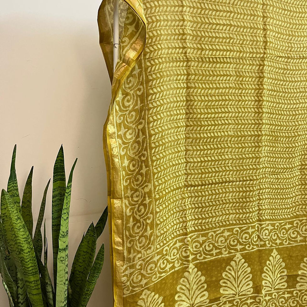 Thumbnail: Yellow Kota Cotton Saree with leaf Motifs
