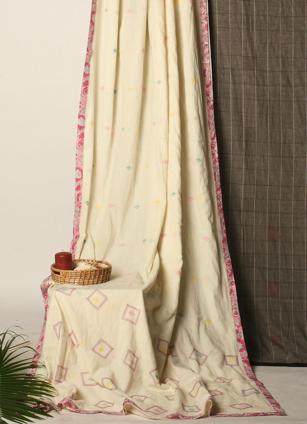 Thumbnail: White Jamdani with Pink Border