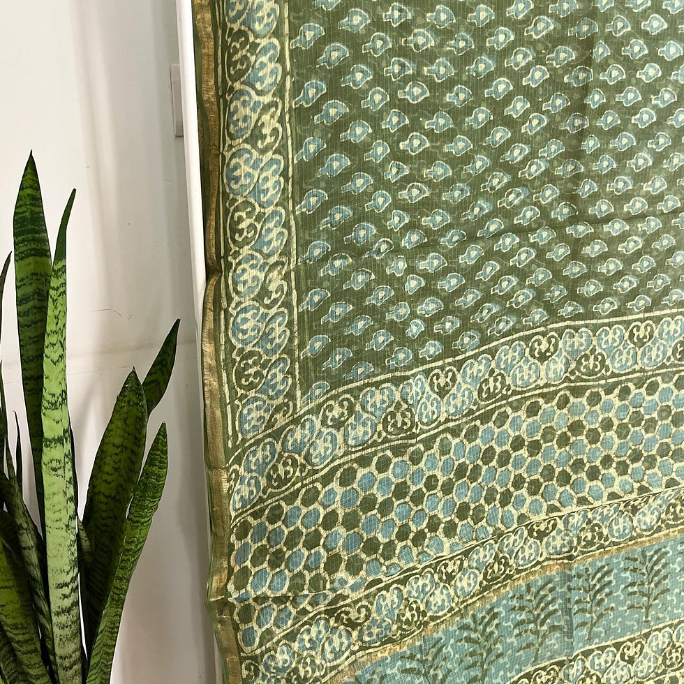 Thumbnail: Green Kota Cotton Saree with Leaf Motifs