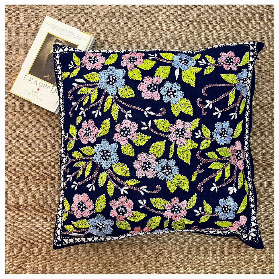 Thumbnail: 'Bageecha' Navy Blue Kantha Stitch Cushion Cover