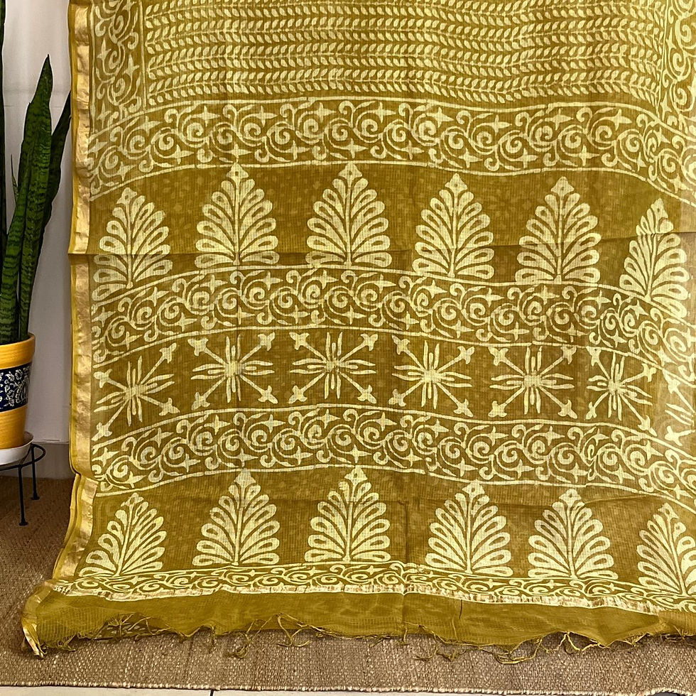 Thumbnail: Yellow Kota Cotton Saree with leaf Motifs