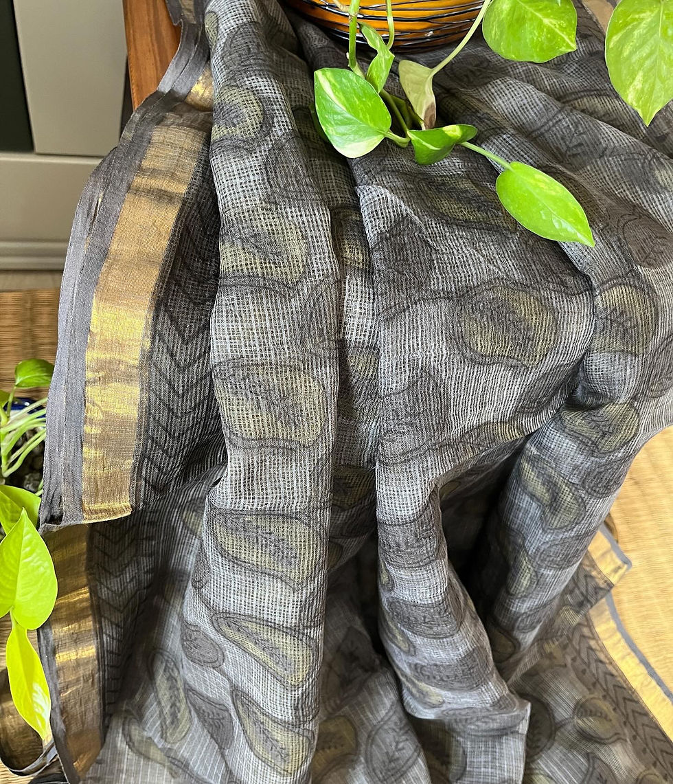 Thumbnail: Grey Dabu Print Saree
