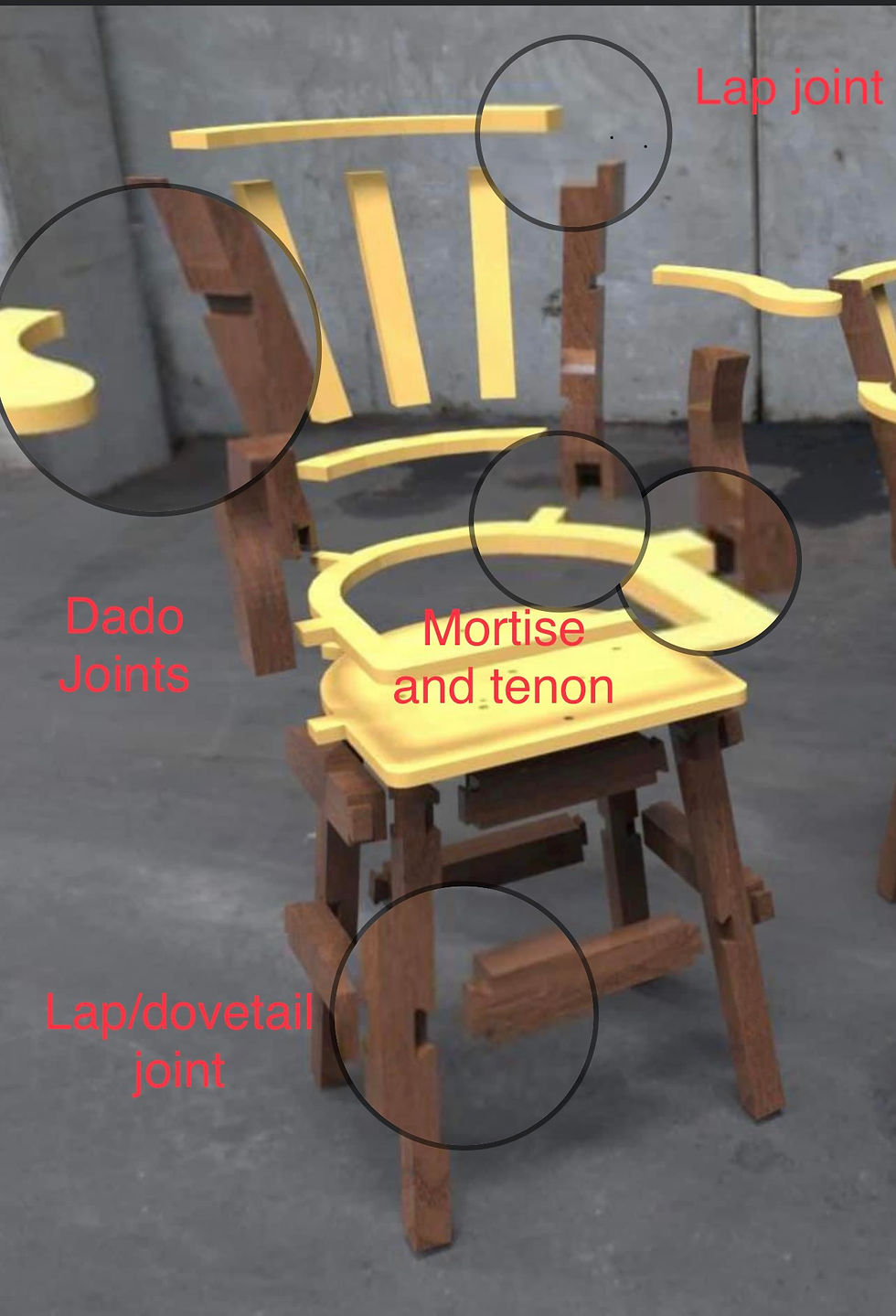Chisum barstool diagram showing the different wood joints