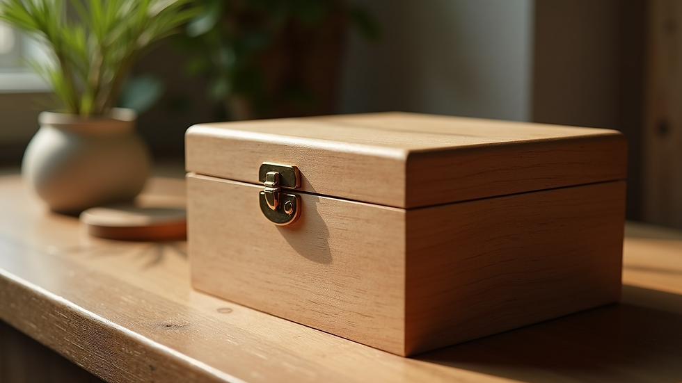 Close-up view of a handcrafted wooden memorial box