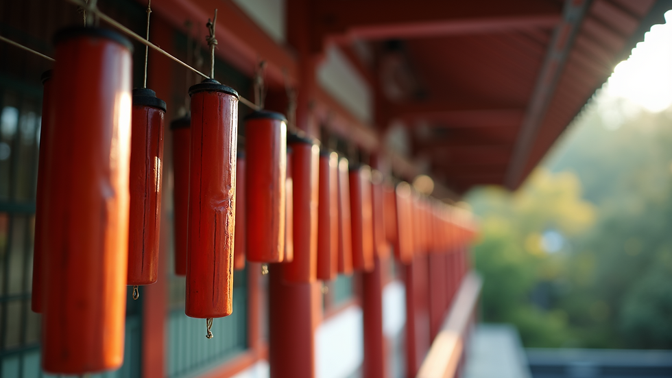 Eye-level view of traditional Japanese wind chimes