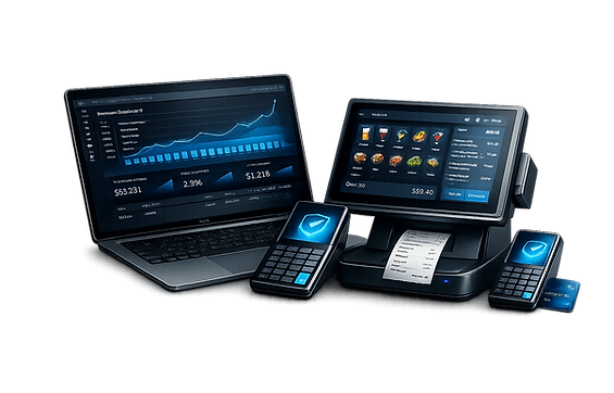 Computer and POS system for business payment processing and transaction management