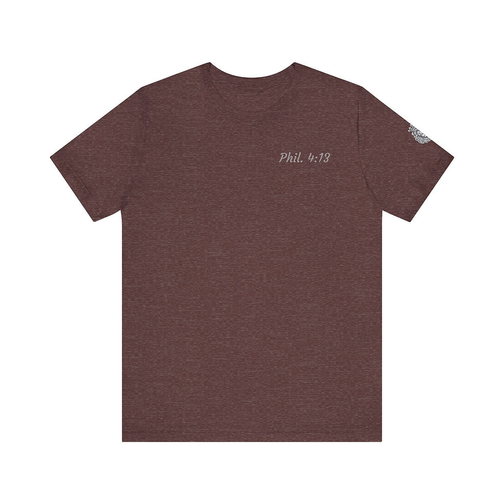 Thumbnail: Designed Scripture T-shirt: Phil. 4:13 with Lion Sleeve and back quote