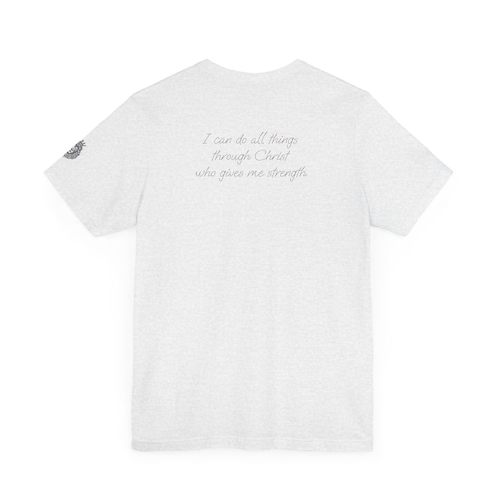Thumbnail: Designed Scripture T-shirt: Phil. 4:13 with Lion Sleeve and back quote