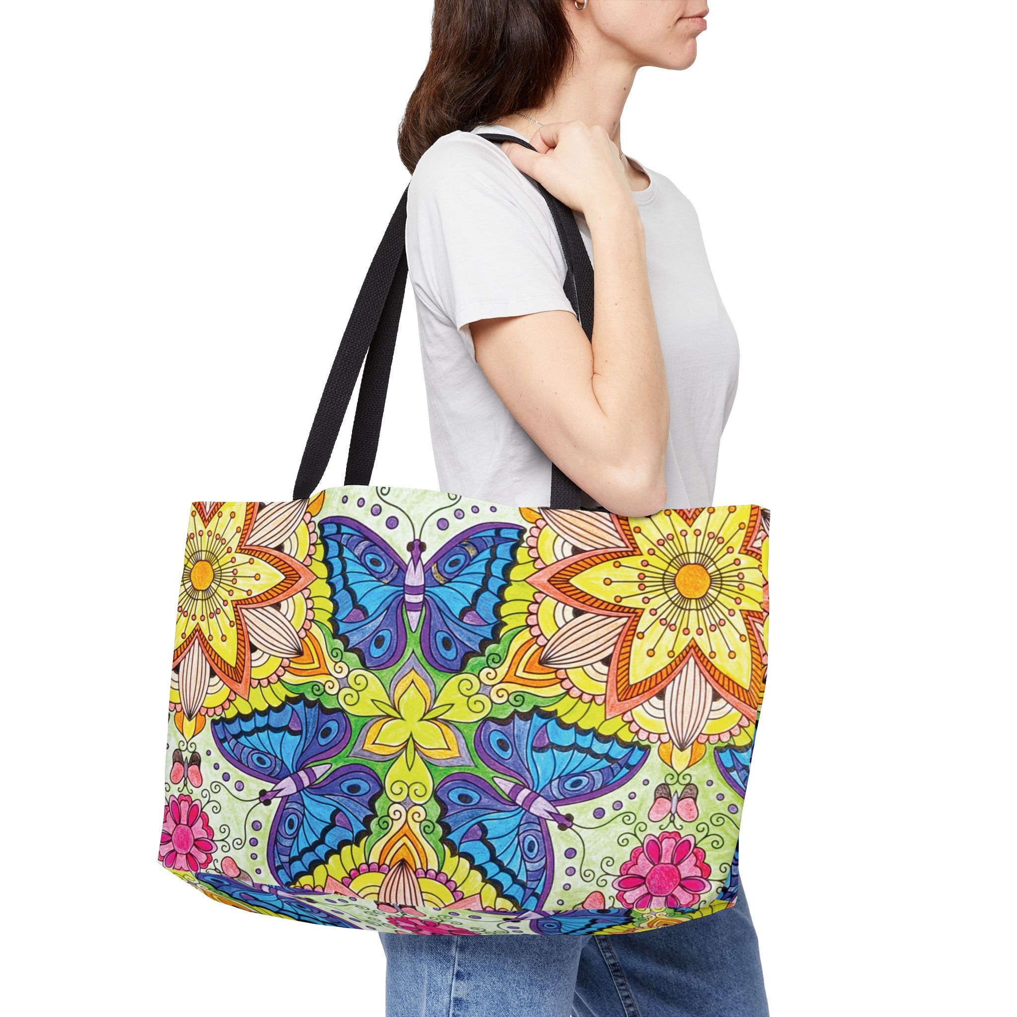 Vibrant Floral Butterflies Weekender Tote Bag - For Travel and Everyday Use