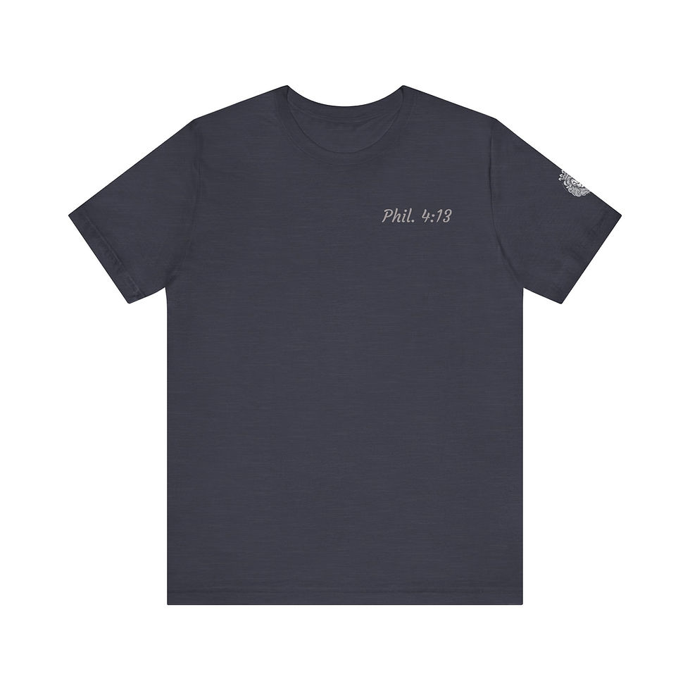 Thumbnail: Designed Scripture T-shirt: Phil. 4:13 with Lion Sleeve and back quote