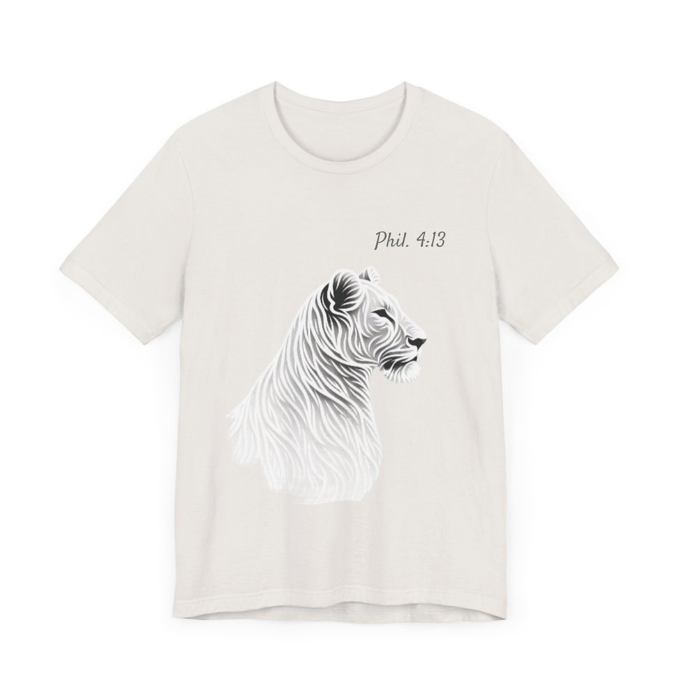 Thumbnail: Designed Scripture Tee with Lioness & back quote: Phil. 4:13 