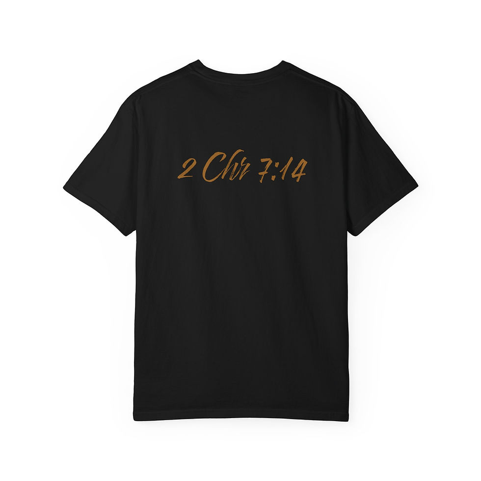 Thumbnail: Unisex Garment-Dyed T-shirt simply designed 2 Chronicles 7:14 Gold letters back