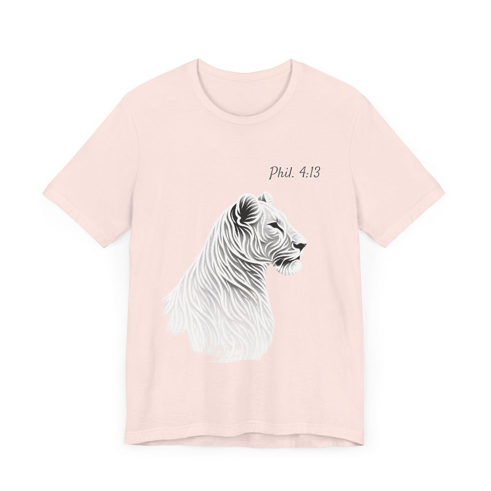 Thumbnail: Designed Scripture Tee with Lioness & back quote: Phil. 4:13 