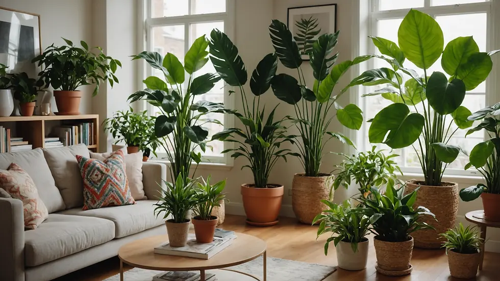 Eye-level view of vibrant indoor plants in a cozy living room