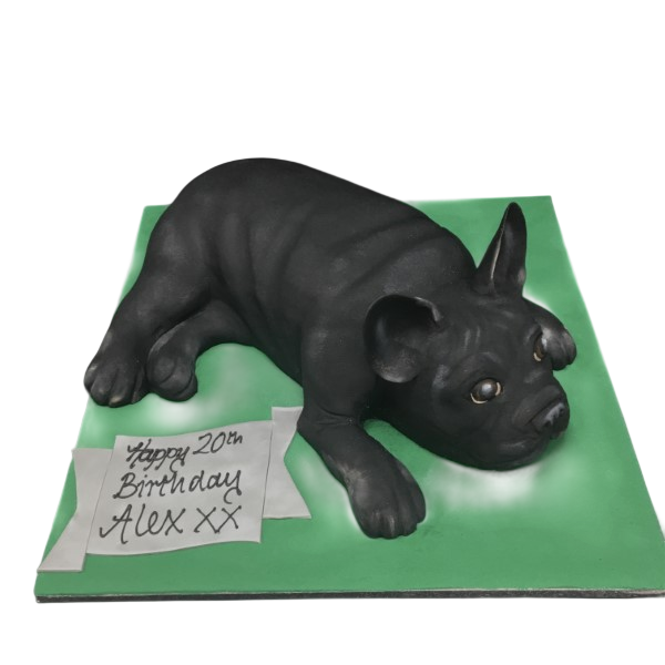 A unique French Bulldog-themed cake featuring a cute and detailed dog design, perfect for dog lovers and special occasions.