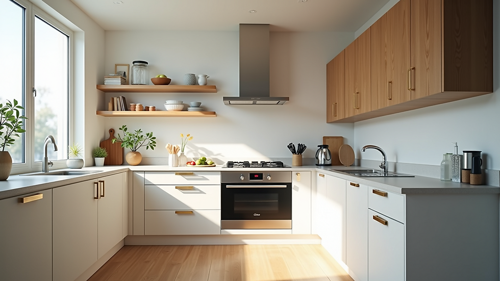 Eye-level view of a beautifully renovated kitchen with modern appliances and bright lighting