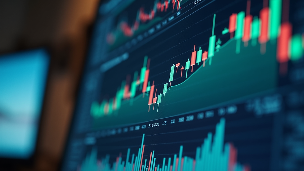 Close-up view of a computer screen showing financial software with charts and data