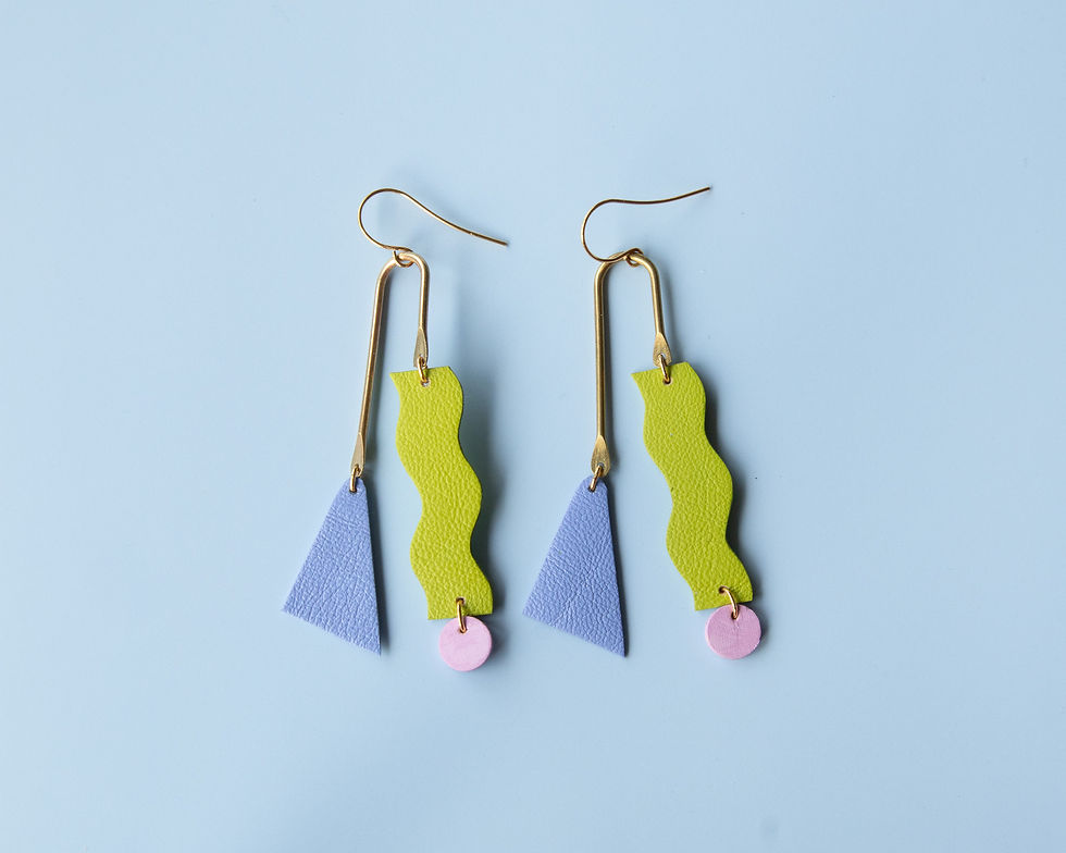 Thumbnail: Asymmetrical Squiggle Mobile Earrings - in Strawberry / Matcha