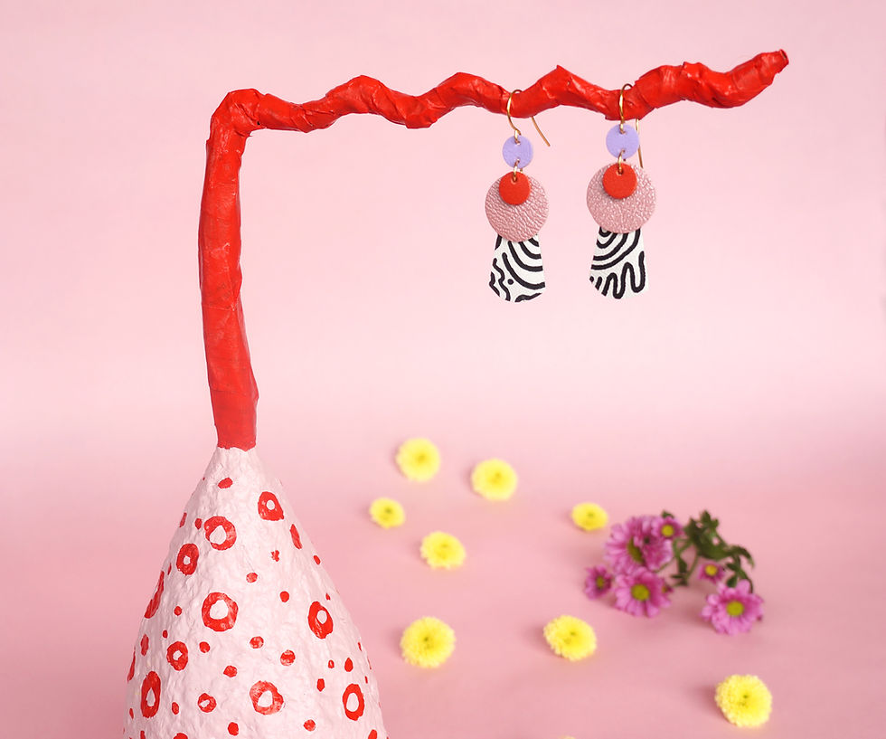 Thumbnail: Pink Squiggle Layered Orb Earrings