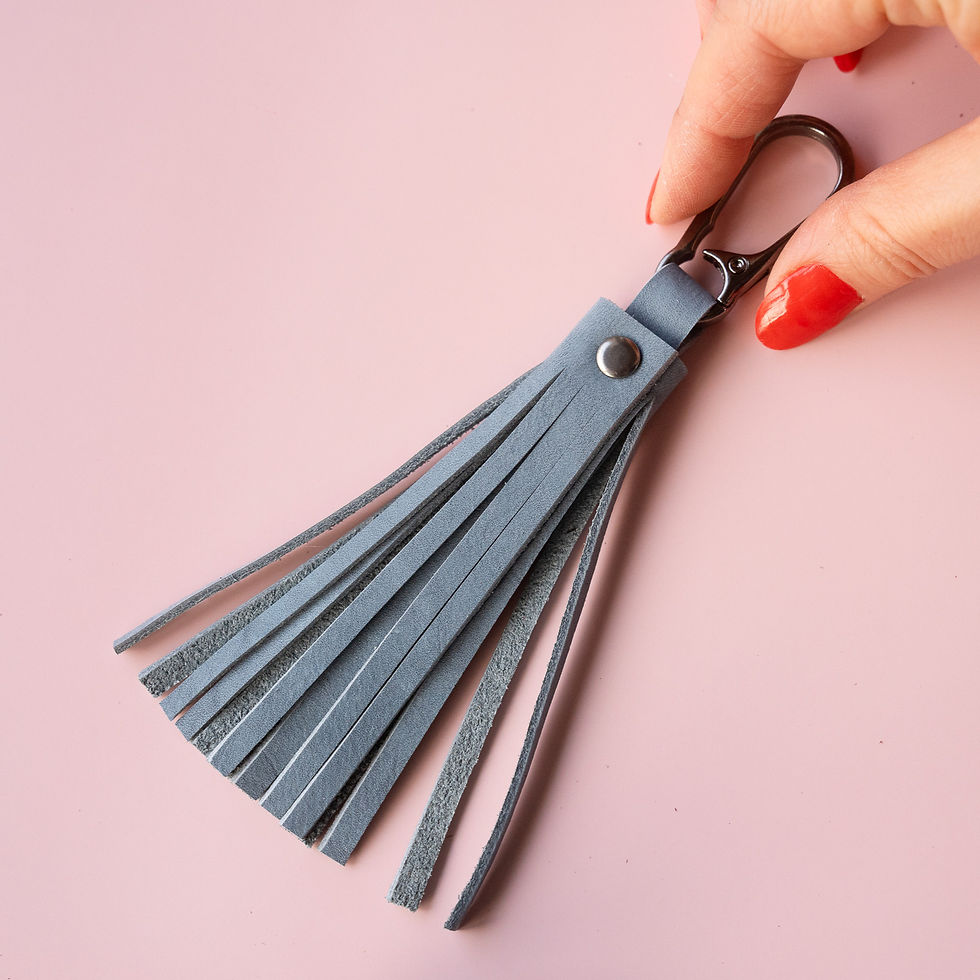 Thick Powder Blue Suede Tassel Bag Charm / Keychain