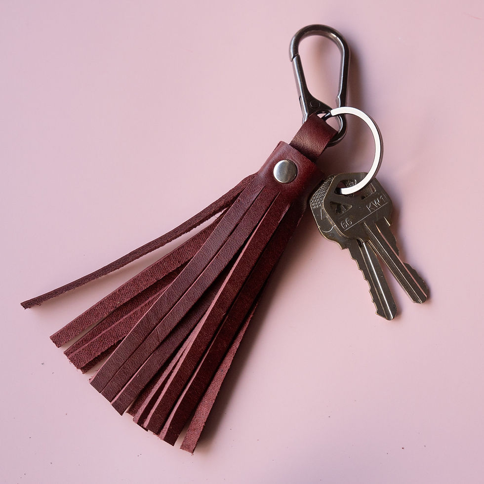 Thick Maroon Leather Tassel Bag Charm / Keychain