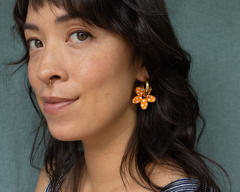 Thumbnail: Long Petal Flower Spotted Huggie Charms