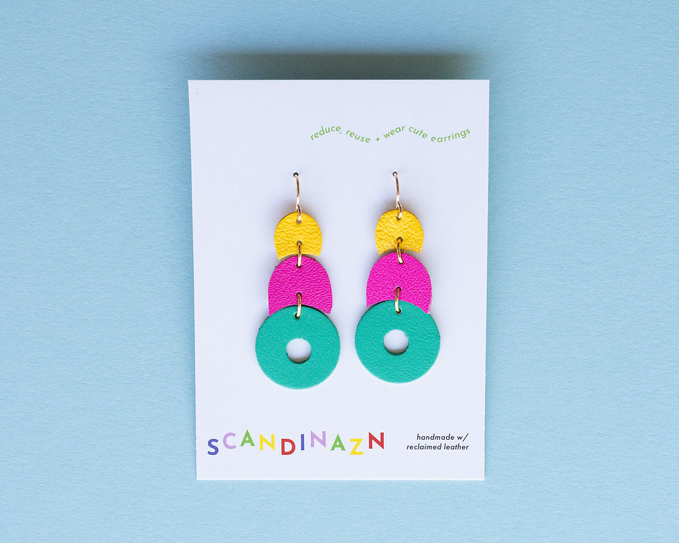 Thumbnail: Mini Double Scoop Donut Earrings in Fuchsia / Teal / Mustard