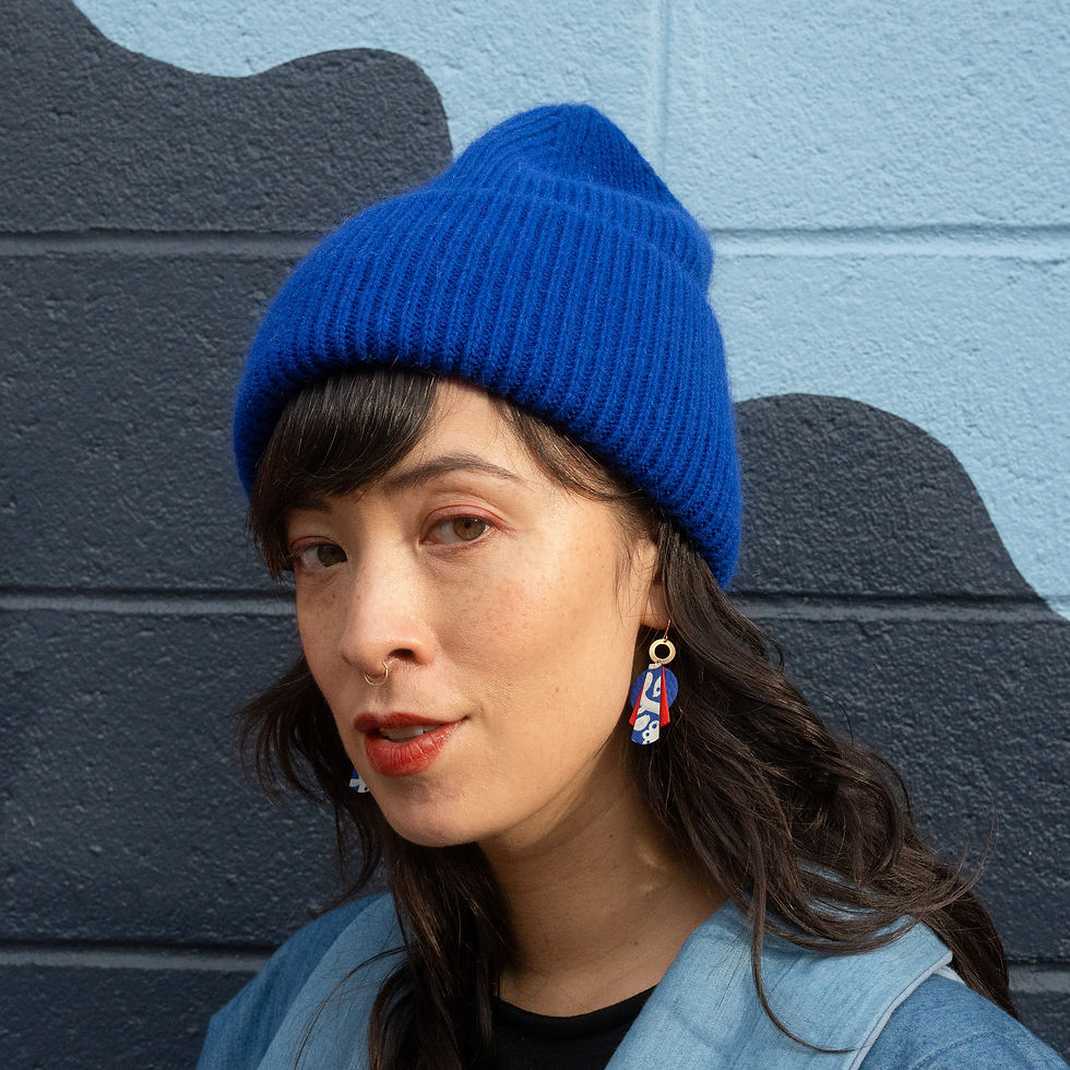 Thumbnail: Telescopic Earrings in Blue+ Red w/ Blomma Pattern